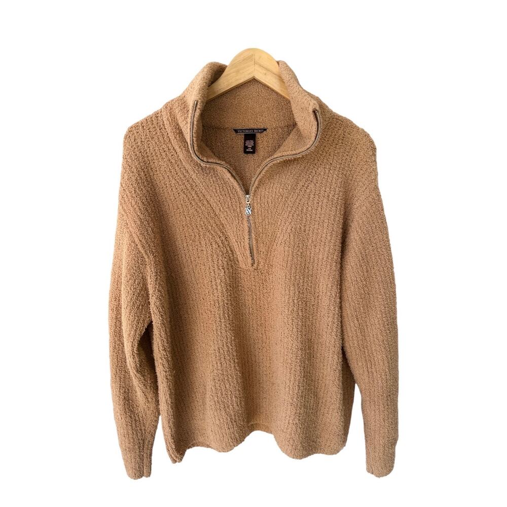 Victoria Secret Quarter Zip Fleece Womens Large Brown Cozy Pullover